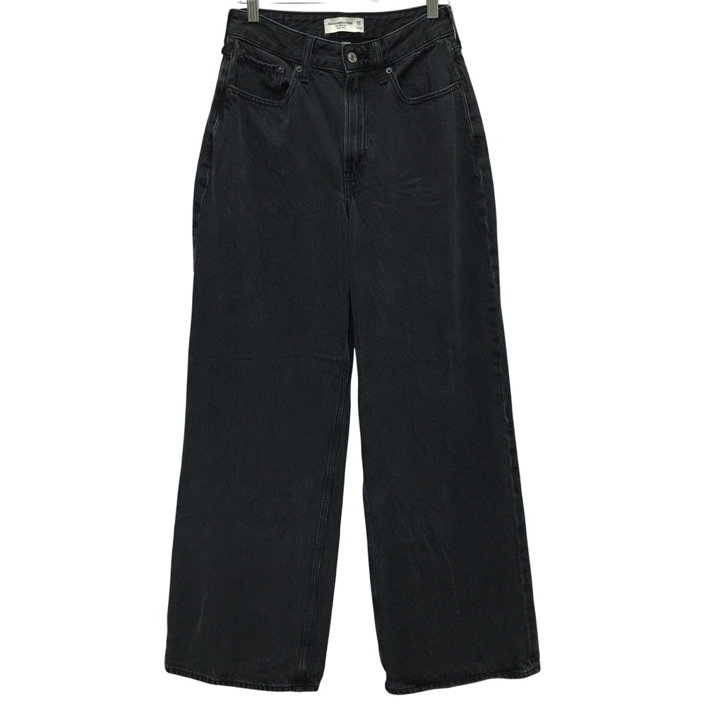 Abercrombie Curve Love High Rise Wide Leg Jeans Women's 26 Long Black Dark Wash